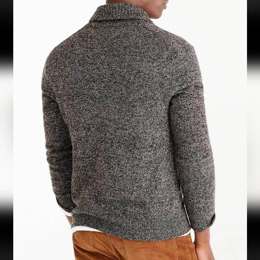 J. Crew 100% Lamb's Wool Charcoal Marled Knit Shawl Collar Slim Fit Sweater